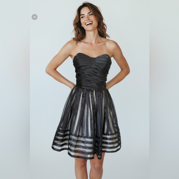 Betsey Johnson Dresses & Skirts - Betsy Johnson Rouched Corset, Fit And Flare Black Babydoll Dress Size 4